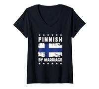 Donna Finnish by Marriage Finnish Wife Husband Finland Flag Maglietta con Collo a V