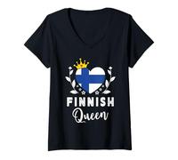 Donna Finnish Queen Finland Flag Proud Finnish Woman Maglietta con Collo a V