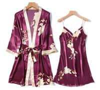 Donna Finta Seta Floreale Vestaglia Abito Kimono Yukata Camicia da Notte Pigiama