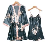 Donna Finta Seta Floreale Vestaglia Abito Kimono Yukata Camicia da Notte Pigiama