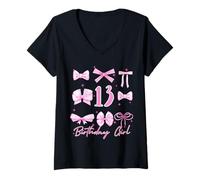 Donna Fiocchi Rosa per Il 13° Compleanno delle Ragazze con Fiocco Maglietta con Collo a V