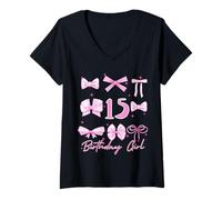 Donna Fiocchi Rosa per Il 15° Compleanno delle Ragazze con Fiocco Maglietta con Collo a V