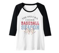 Donna Fiocco carino a scacchi "The Only B.S. I Need is Baseball Season" Maglia con Maniche Raglan