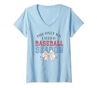 Donna Fiocco carino a scacchi "The Only B.S. I Need is Baseball Season" Maglietta con Collo a V