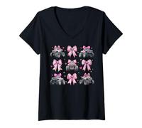 Donna Fiocco da bambina Monster Truck a 4 ruote, fuoristrada, rosa, per mamma Maglietta con Collo a V