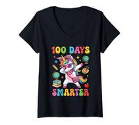 Donna Fiocco da Civetta con Unicorno Leopardato 100 Days Smarter Dabbing Groovy Maglietta con Collo a V