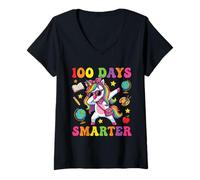 Donna Fiocco da Civetta con Unicorno Leopardato 100 Days Smarter Dabbing Groovy Maglietta con Collo a V