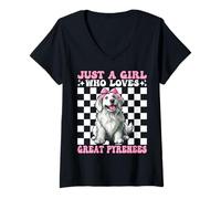 Donna Fiocco da Civetta per Cani Just A Girl Who Loves Great Pyrenees Rosa Maglietta con Collo a V