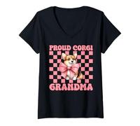 Donna Fiocco in Civetta Rosa con Cagnolino Proud Corgi Grandma Nana Maglietta con Collo a V