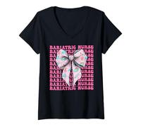 Donna Fiocco rosa a forma di civetta per infermiera bariatrica RN Girl Maglietta con Collo a V