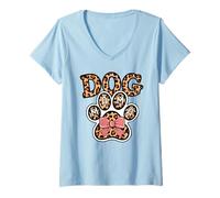 Donna Fiocco rosa con stampa leopardata Dog Mama, simpatico cane amante degli animali domestici Maglietta con Collo a V
