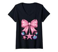Donna Fiocco Rosa Conchiglia Stella Marina Pastello Oceano Kawaii Estetica Maglietta con Collo a V