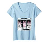 Donna Fiocco Sharpei Trio Coquette Retro Maglietta con Collo a V