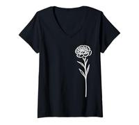 Donna Fiore di Garofano Bianco su Un Lato su Forme Nere Mania Maglietta con Collo a V