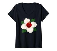 Donna Fiore di ibisco bandiera giapponese floreale giapponese ragazzi ragazze bambini Maglietta con Collo a V