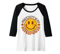 Donna Fiore retrò Happy Face Smile «La positività è Il Mio superpotere» Maglia con Maniche Raglan