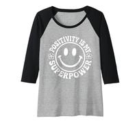 Donna Fiore retrò Happy Face Smile «La positività è Il Mio superpotere» Maglia con Maniche Raglan