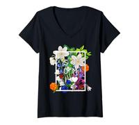 Donna Fiori della Finlandia Word Art - Suomi Finnish Pride Maglietta con Collo a V