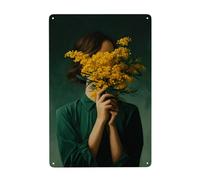 Donna Fiori Gialli Vintage Estetica Metallo Segni di Stagno Parete Decorazione Arte Per Bagno Toilette Fattoria Bagno Bagno Agriturismo Bagno Cortile 20x30