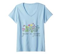 Donna Fiori Selvatici Grow in Grace Maglietta con Collo a V