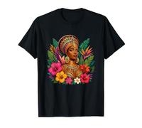 Donna Fiori Tropicali Ibisco Regina Nera Maglietta
