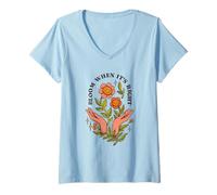 Donna Fiorisci Quando è Giusto - Flower Hands Nature Art Vintage Anni '70 Maglietta con Collo a V