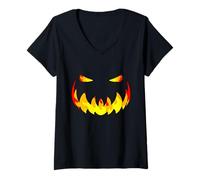 Donna Fire Face Pumpkin Jack O Lanterna Halloween Uomini Ragazzi Bambini Maglietta con Collo a V