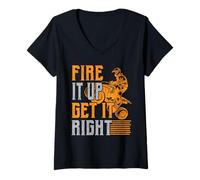 Donna Fire It Up Get It High ATV Rider Quad Bike Offroad Maglietta con Collo a V