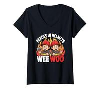 Donna Fire Truck Rescue Enthusiast Firefighter Squad Wee Woo Maglietta con Collo a V