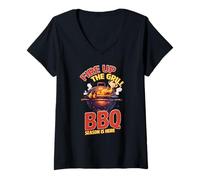 Donna Fire Up The Grill, la Stagione del Barbecue è arrivata Design Maglietta con Collo a V