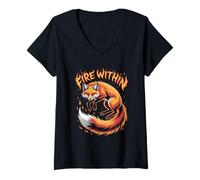 Donna Fire Within Volpe Selvaggia Fuoco Interno Maglietta con Collo a V