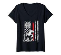 Donna Firefighter American Flag Thin Red Line Cool Fireman Patriot Maglietta con Collo a V