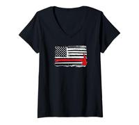 Donna Firefighter Thin Red Line Flag Hero Fireman American Gift Maglietta con Collo a V
