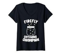 Donna Firefly Catching Champion Carino Lightning Bugs Maglietta con Collo a V