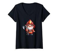 Donna Fireman GNOME with Fire Fighting Axe for Kids Firefighter Maglietta con Collo a V