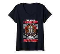 Donna Fireman Yes I Know I Am On Fire Firefighter Firefighters Maglietta con Collo a V