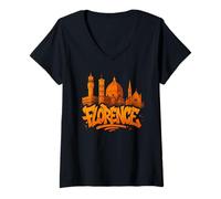 Donna Firenze Graffiti Italia Street Art Design Maglietta con Collo a V