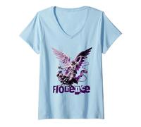 Donna Firenze Italia Angelo Gotico Medievale Rinascimento Bernini Maglietta con Collo a V