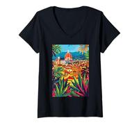Donna Firenze Italia Arte Estetica Maglietta con Collo a V