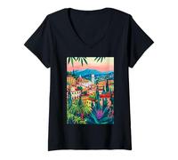 Donna Firenze Italia Arte Estetica Maglietta con Collo a V