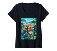 Donna Firenze Italia Arte Estetica Maglietta con Collo a V