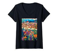 Donna Firenze Italia Arte Maglietta con Collo a V