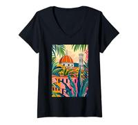Donna Firenze Italia Arte Minimalista Maglietta con Collo a V