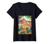 Donna Firenze Italia Arte Minimalista Maglietta con Collo a V