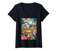 Donna Firenze Italia Arte Minimalista Maglietta con Collo a V