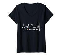 Donna Firenze Skyline Italia Battito del Cuore Amo Firenze Maglietta con Collo a V