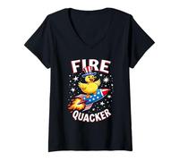 Donna Firequacker Duck On Petardo Divertente 4 luglio USA Bambini Maglietta con Collo a V