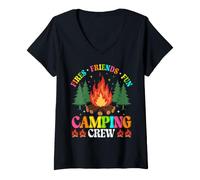 Donna Fires Friends Fun Camping Crew Maglietta con Collo a V