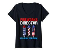 Donna Fireworks Director If I Run You Run Patriotic 4 luglio Maglietta con Collo a V