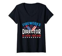 Donna Fireworks Director If I Run You Run - Patriotic 4 luglio Maglietta con Collo a V